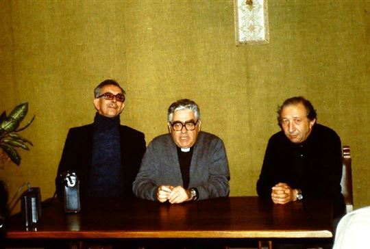 Primer encuentro con Don Giussani año 1983 | P. Francesco Ricci, P. Ubaldo Santi responsable del movimiento en ese momento y superior de la Orden Madre de Dios, Don Giussani. (Rafael del Canto)